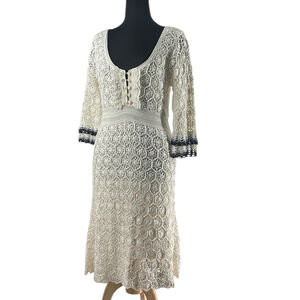 Karen Millen Ivory Crochet Lace midi dress floral boho luxury sz 3 / M